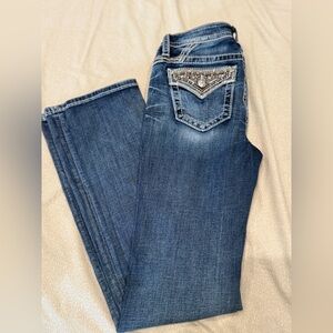 Miss Me Blue Boot Cut Jeans with Embellished Pockets